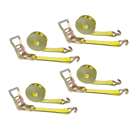 Tie 4 Safe 2" x 30' Ratchet Tie Downs w/ J Wire Hooks, WLL, 3,333 lbs., PK4 RT04C-530-W5-Y-4